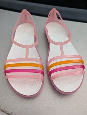 Women's Striped Pink Crocs Sandals Size 9